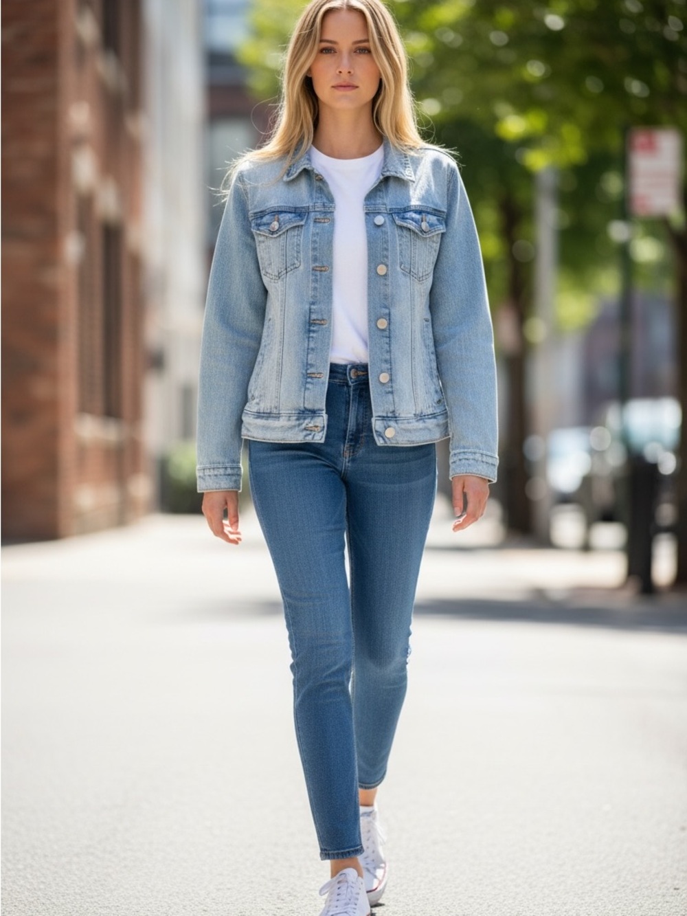 H&M Light Blue Denim Jean Jacket with Button Front Size 4 Classic